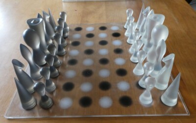 Karim Rashid Designer Chess Set Thermoplastic Rubber Pieces Acrylic Box c. 2000