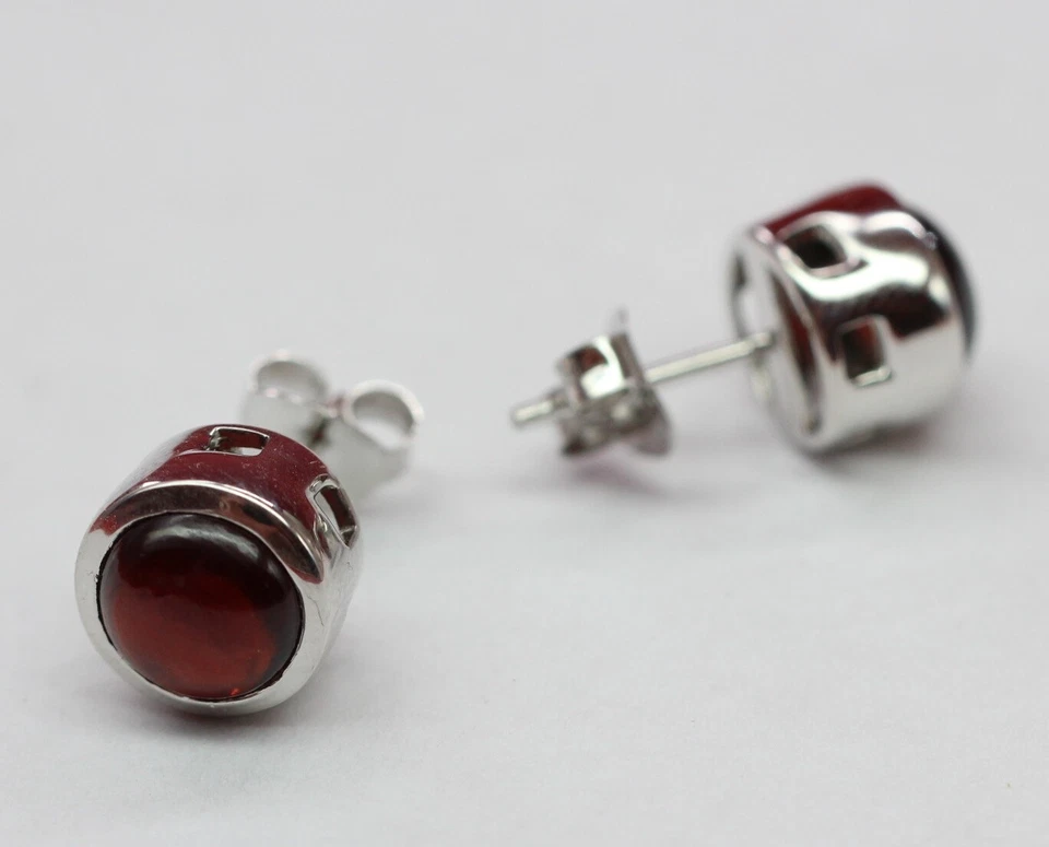 4,59 Carati Granato Cabochon Orecchini 925 Argento Rosso Bluastro Pietra Unisex - Immagine 4 di 4