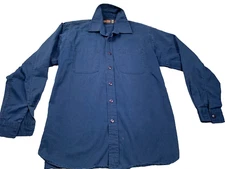 Jesse James Button-Up Shirt Men Medium Blue Spread Collared Cotton Blend