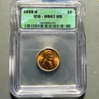 1955-S 1C Lincoln Cent, Certified MS 67 RD (65045)