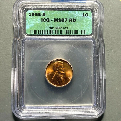 1955-S 1C Lincoln Cent, Certified MS 67 RD (65045)