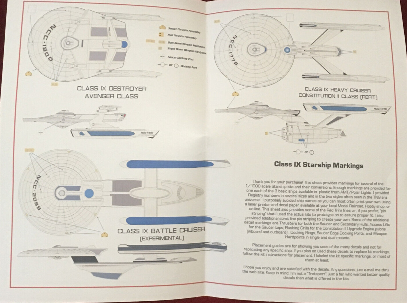 Starfighter Decals Class IX Starship Markings For Polar Lights/AMT 1/1000 scale