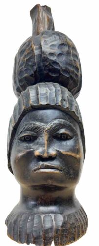 African Tribal Primitive Woman Fruit Hat Hand Carved Wood Art Artisan 15”Statue - Picture 1 of 11