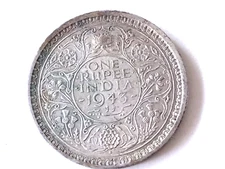 King George V1 India Silver 1 Rupee Coin 1943 , Bombay Mint , good grade,  refA6