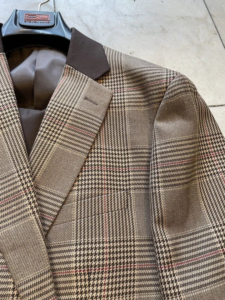 Terno xadrez moderno masculino multicolorido Steven Land novo com etiquetas 2 botões tamanho 42R - Imagem 2 de 4