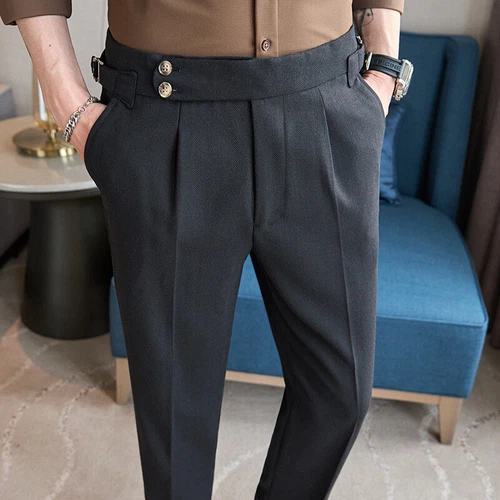 Men GURKHA Pants Casual Linen Pants Retro Business High Waist Ninth Suit Trouser - Bild 25 von 28