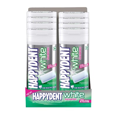 Happydent White Xylitol Sugarfree Spearmint Flavor Chewing Gum Pack of 8 24g Ea