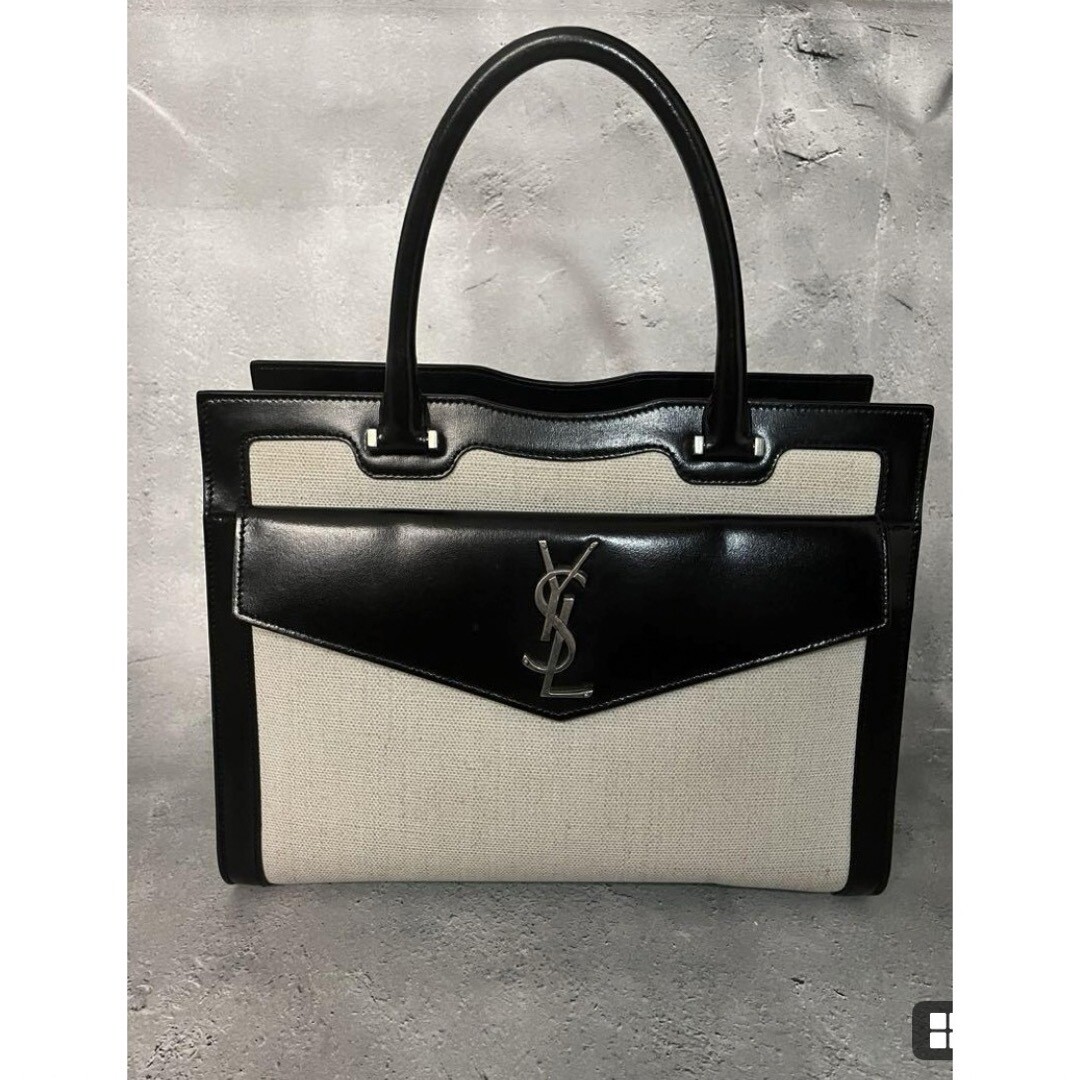 「値下げ」SAINT LAURENTアップタウンYSL カゴバック Auth Saint Laurent YSL Logo Up Town Tote Hand Bag Women Logo