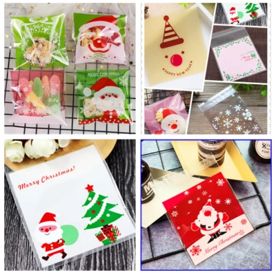 Xmas Christmas 100pcs Self Adhesive Candy Gift Packaging Cookie bags 10x10cm UK