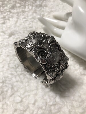 Vintage Whiting and Davis Bangle Cuff Bracelet Silver tone Hinge