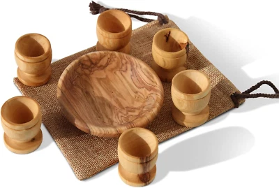 THE JERUSALEM GIFT SHOP SINCE 2004 Communion Cups Set - The Lords Supper - Wooden Bread Tray with 6 Mini Handmade