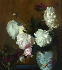 Ｏｉｌ　ｐａｉｎｔｉｎｇ Edmund Charles Tarbell - Peonies beautiful flowers  shipping CANVAS