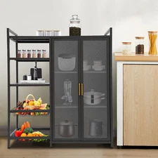 Modern Rattan Accent Storage Buffet Cabinet with 2 Doors 4 Shelf, Console Bar