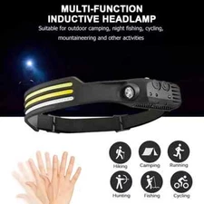 COB LED Headlamp USB Rechargeable Headlight Bar Head Band Torch Work Light