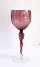 Vintage Empoli Style Amethyst Ribbed Optic Art Glass Goblet Twisted Stem Rare 9"
