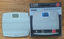 EUC TAYLOR Glass Digital Bathroom Scale Striated gray SILVER Finish 500lb