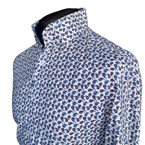 HAWES & CURTIS Shirt Mens MEDIUM Long Sleeve White Paisley Print - Picture 5 of 12