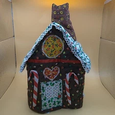 Vintage Quilted Tissue Box Cover Gingerbread Style House with Chimney Fabric