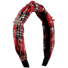 Holiday Crystal Snowflake Headband Hair Style Plaid Christmas Elegant Chic NWT