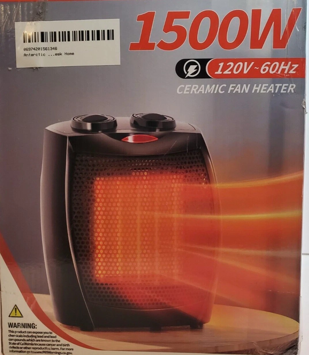 Portable Electric Space Heater with Thermostat, 1500W/750W S