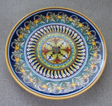 Deruta Italian Geometric Pattern Hand Painted 12.75" Serving Platter Signed