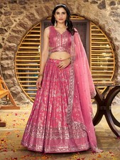 Wedding Wear Dola Silk Jacquard Lehenga Choli Zari Sequins Embroidery Outfit