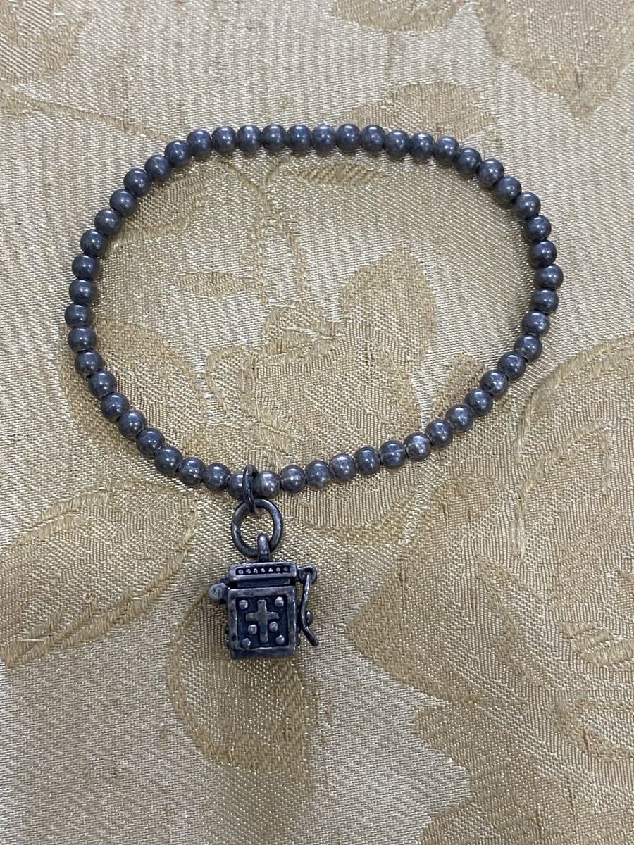 Silpada Thai Sterling Silver Beaded Stretch Bracelet W/ Prayer Box Charm
