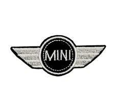 Silver Metallic Mini Cooper British Auto Car Patch, Iron On/Sew On