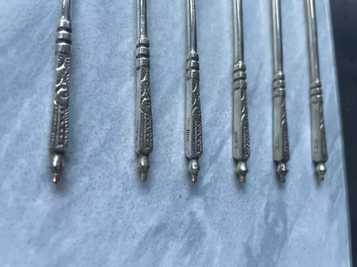 Silver pickle canape forks set of six solid silver Antique Set - Picture 2 of 2