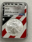 2003 Silver Eagle NGC MS69 Rare Flag Core ~ NO SPOTS ~ PRISTINE  (178)