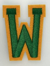 Alphabet Letter W Green Yellow 2" Letter Patch Iron/Sew On Chenille Embroidered