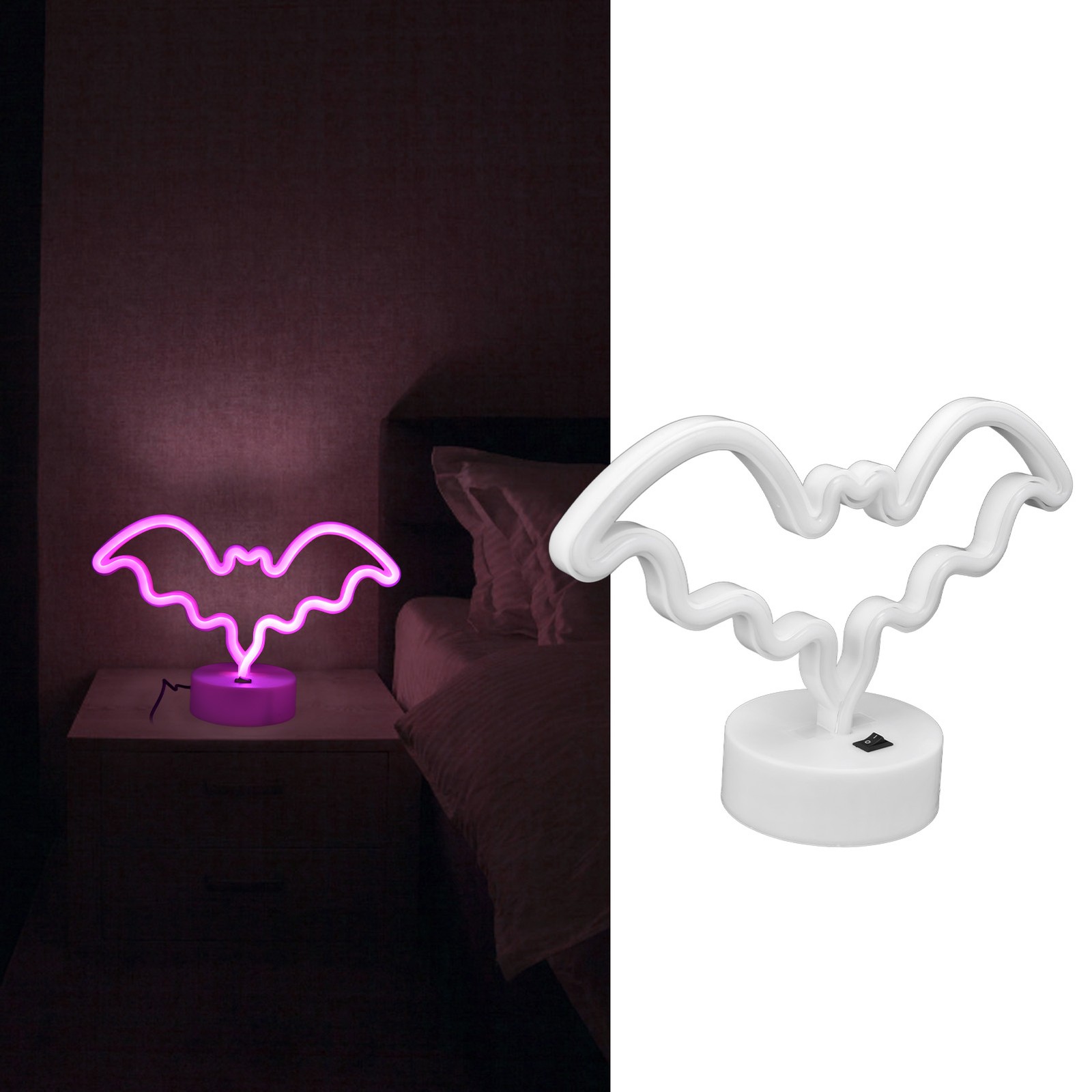 Bat Neon Signs Unique Halloween Neon Lights Decorations With Base USB Or Battery