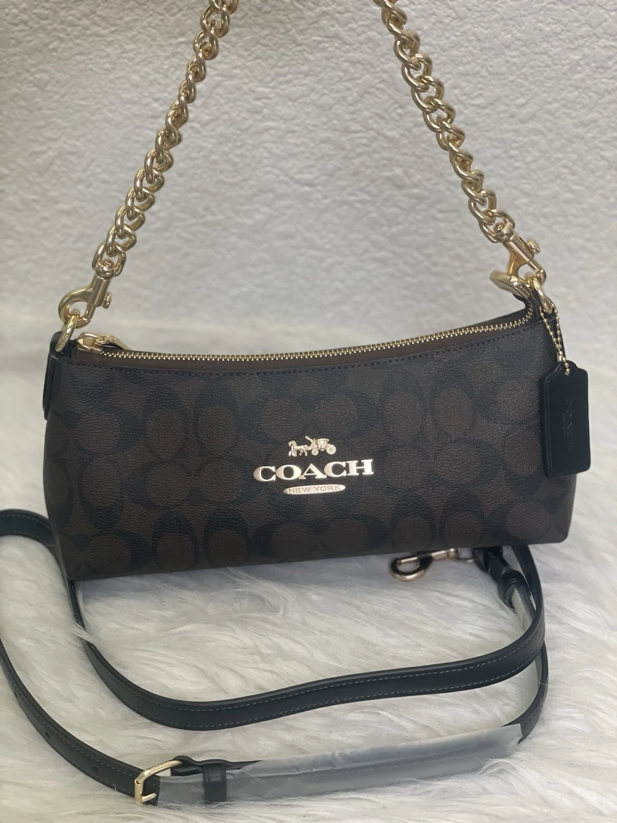 Borsa a tracolla Coach CL405 Charlotte in tela firmata nuova con etichetta