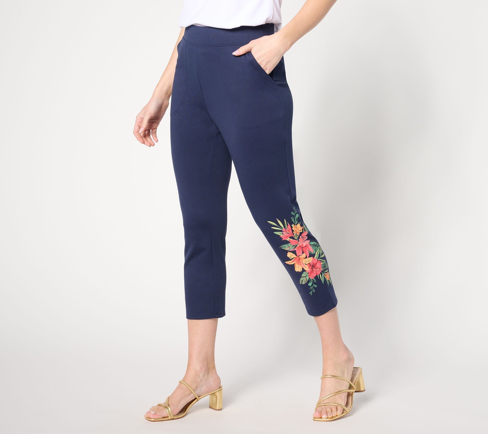 Denim & Co. Women's Petite Pants PXS Placement Print Pull-On Slim Blue A647764