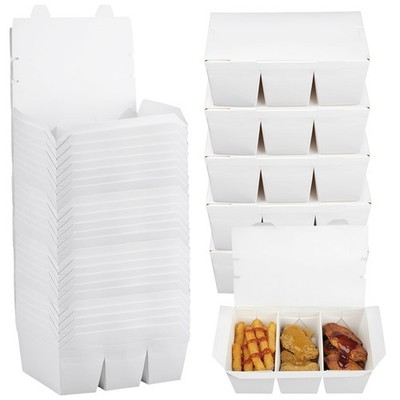 White Paper 3 Compartment Microwaveable Take Out To Go Food Boxes 50 Oz 30 PCS