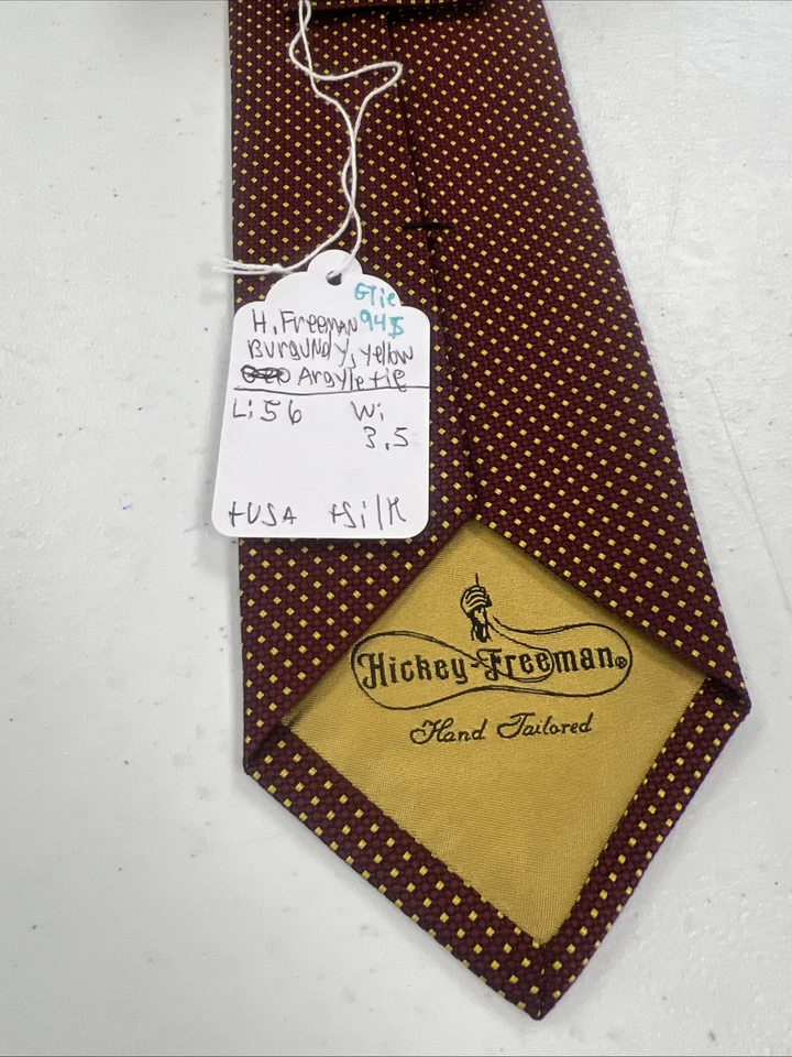 Corbata de cuello Hickey Freeman para hombre rojo borgoña y amarillo Argyle seda $148 Foto 4 de 4