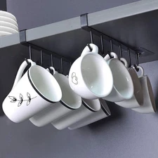 Hanging Hooks Rack Under Cupboard Cabinet Cup Holder Nail Free Adhesive