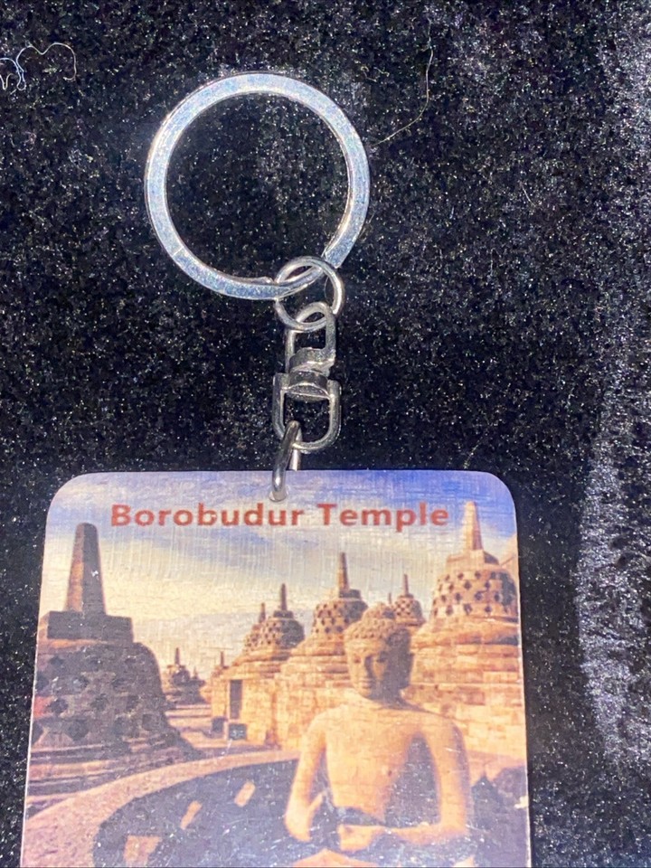Java Touristic Map Borobudur Temple Indonesia Travel Souvenir Keychain Key Ring Buddha ...