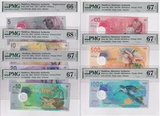 Maldives set 7; 5 -1000 Rufiyaa 2015-2022 P A26- 31 Gem UNC PMG 66 67 68 EPQ