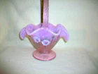 VINTAGE FENTON SIGNED & LABELED PINK  CHIFFON GLASS BASKET 9" H   EUC  USA