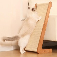 Sisal Cat Scratcher Ramp for Indoor Cats - Beechwood Base, 28.5" Natural Sisa...