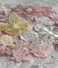 Assorted Lace trim bundle, Pack Of Lace Pieces, Butterfly Appliqué, Ribbon pink