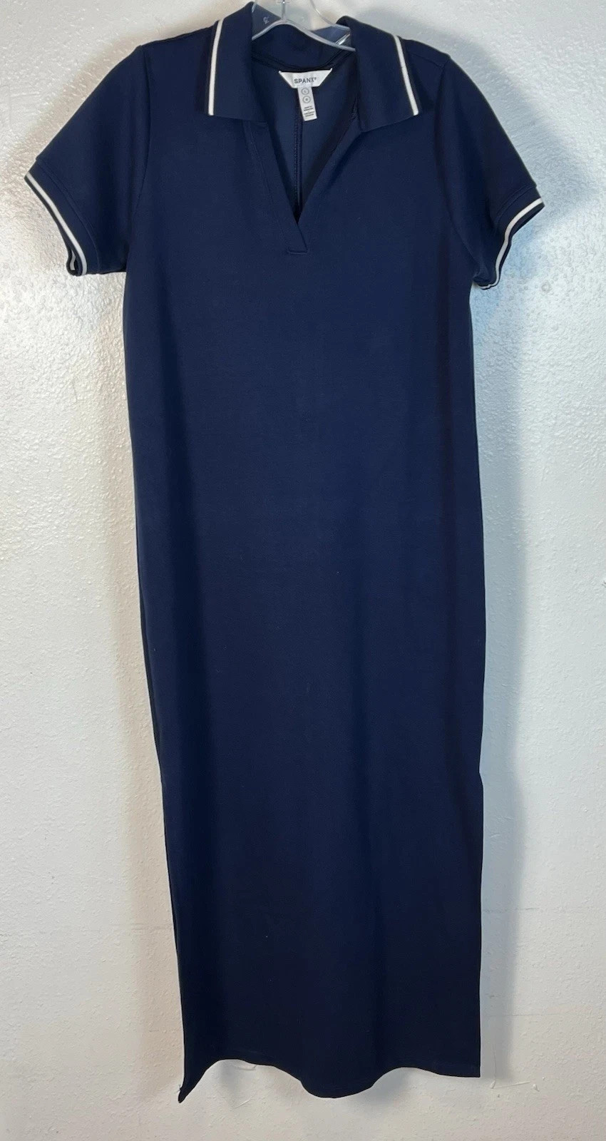 SPANX NWT Size XS Air Essentials Pique Polo Midi Dress Timeless Navy thumbnail 3