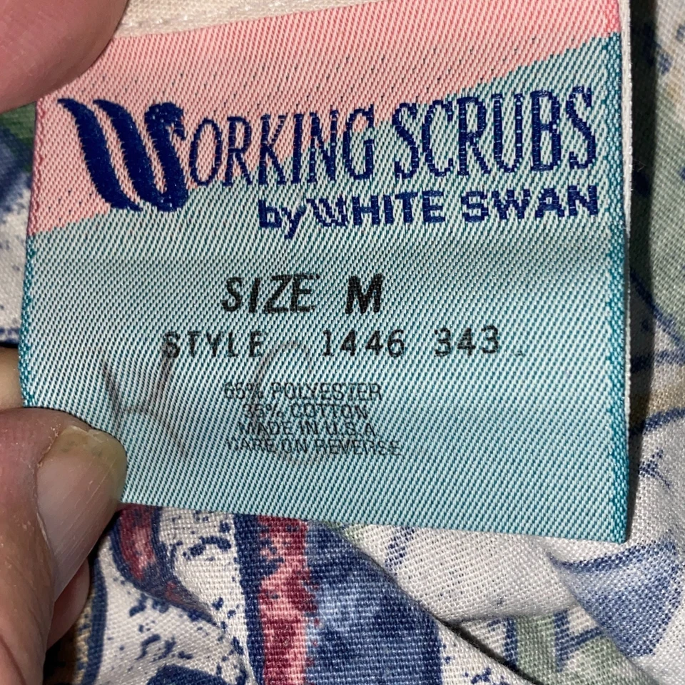 White Swan Scrubs Womens Size Medium Multicolor Snap Front Medical Nurse Pocket - Image 3 of 3