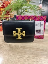 NEW ToryBurch Black Square Leather Wallet Bag Purse NEW
