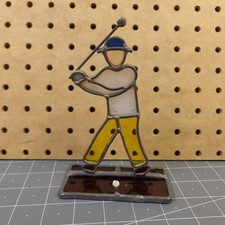 VTG Freestanding Stained Glass Golfer Mid Swing 6" Suncatcher Shelf Decor