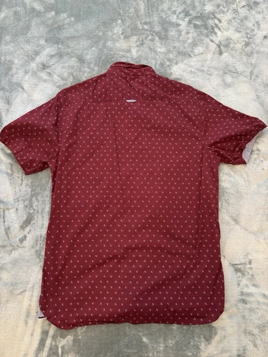 Level Ten Short Sleeve Mens Button Up Shirt Burgandy Size Large