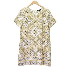 Lulus Dandy Lion Yellow White Tile Print Mini Shift Dress Women’s Size Medium