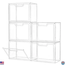 Stackable Clear Acrylic Storage Bins, 5-Pack with Lids for Handbags &