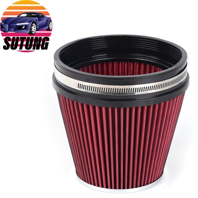 RED 6'' Tall 6'' 152mm Inlet Air Filter Truck Air Intake Cone Replacement Dry